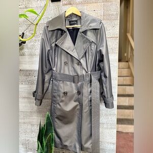 London Fog | Matte Metallic Belted Trench Coat - Women's XL, Silver/Blue